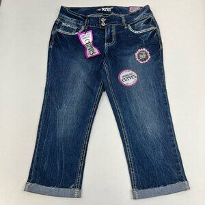Curves Series Womens Short & Sexy Capri Jeans Blue Stretch Zip Juniors 11 New